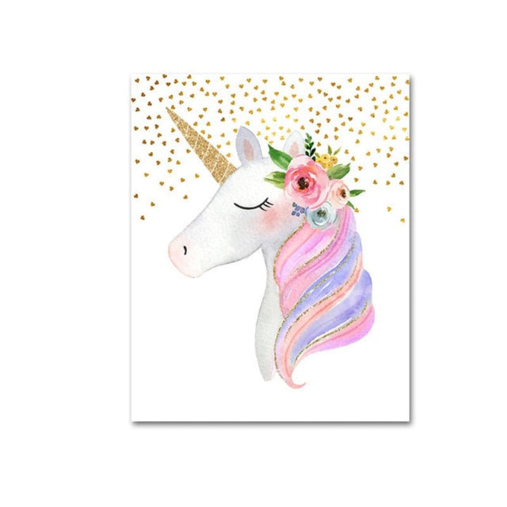 Modernes Cartoon-Einhorn in Rosa - Leinwandbild