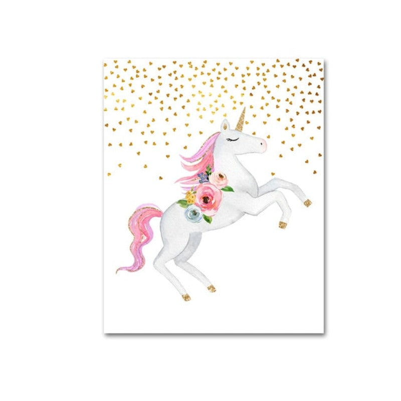 Modernes Cartoon-Einhorn in Rosa - Leinwandbild