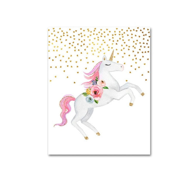 Modernes Cartoon-Einhorn in Rosa - Leinwandbild