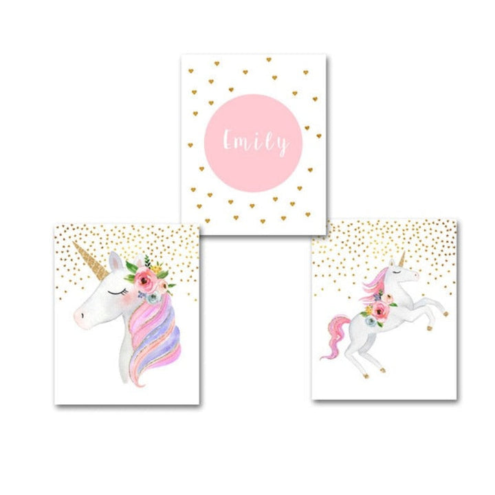 Modernes Cartoon-Einhorn in Rosa - Leinwandbild