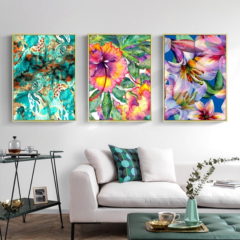 Blau Pink Floral - Leinwand Wandkunst Gemälde