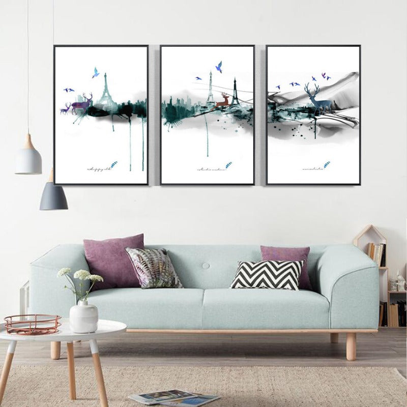 Abstract Paris Eiffel Tower Deer - Leinwand Wandkunst Gemälde