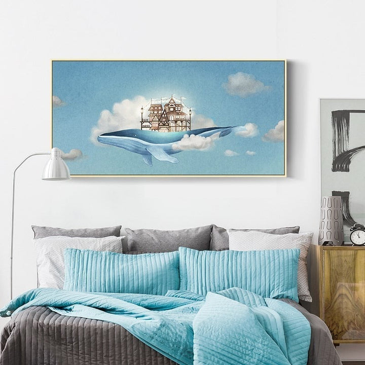 Abstrakte Wal im blauen Himmel - Leinwand Wandkunst Gemälde