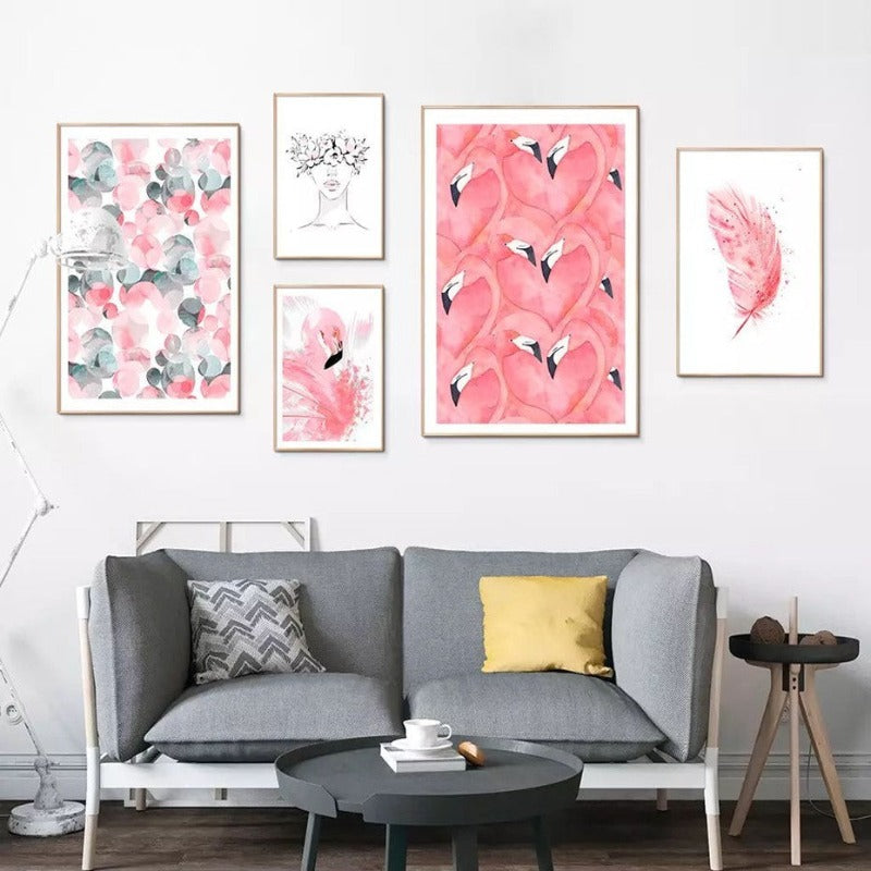 Schöne Pink Flamingo Feder - Leinwand Wandkunst Gemälde