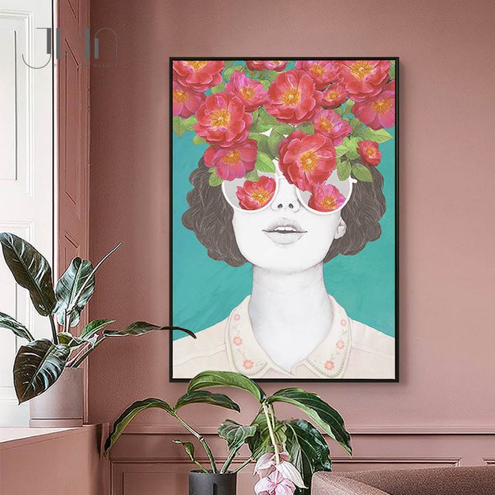 Fashion Figure Floral Girl - Leinwand Wandkunst Malerei