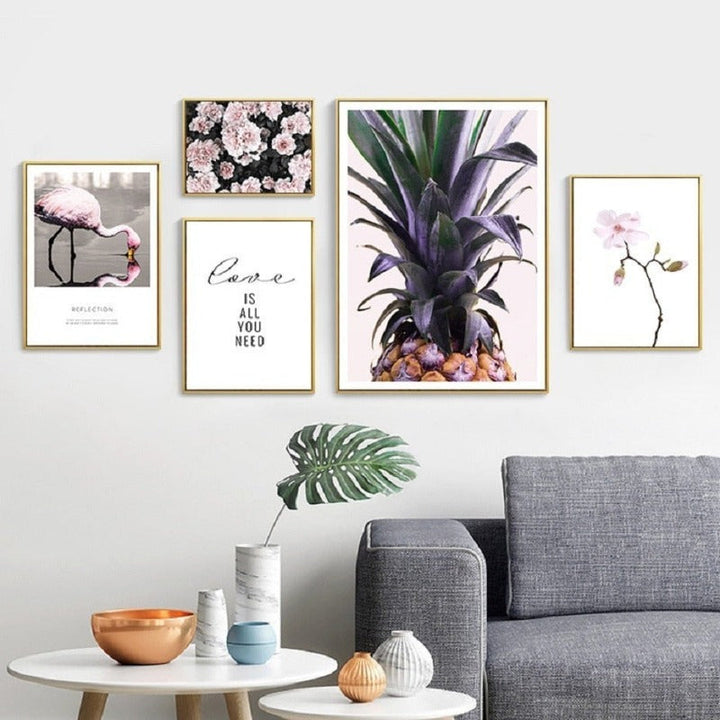 Nordisches skandinavisches Blumen-Ananas-Motiv – Leinwandbild