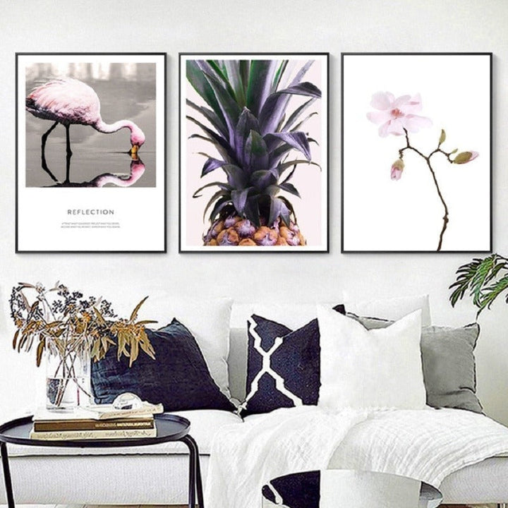 Nordisches skandinavisches Blumen-Ananas-Motiv – Leinwandbild