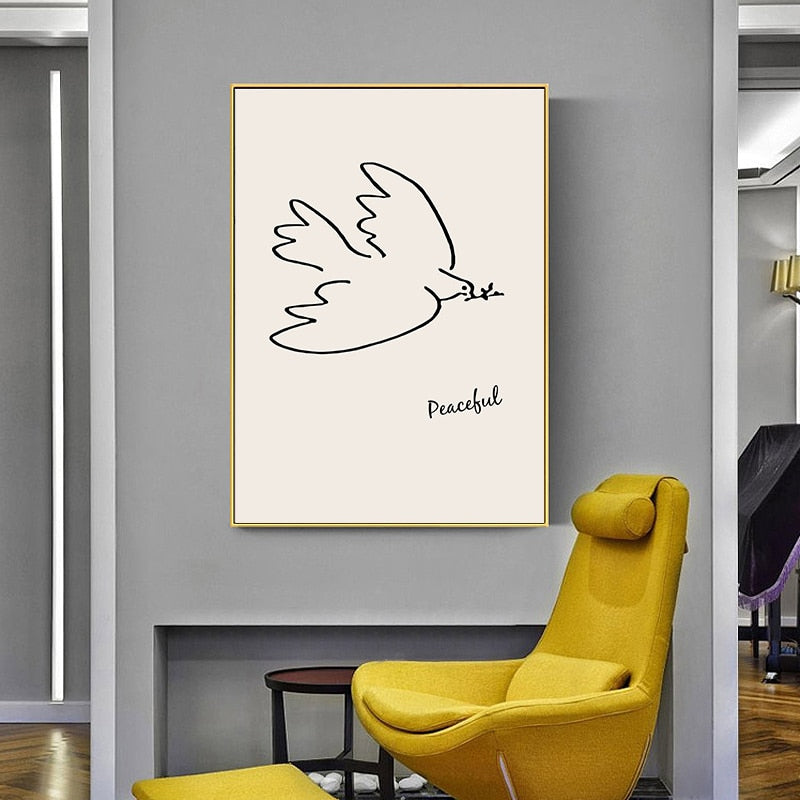 Abstrakte Vintage-Figur: Taube – Minimalistisches Leinwandbild
