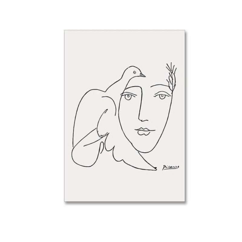 Abstrakte Vintage-Figur: Taube – Minimalistisches Leinwandbild