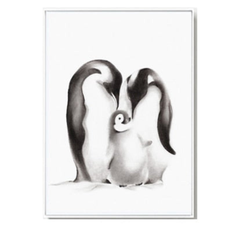 Moderne Pinguin-Familienliebe – Leinwandbild