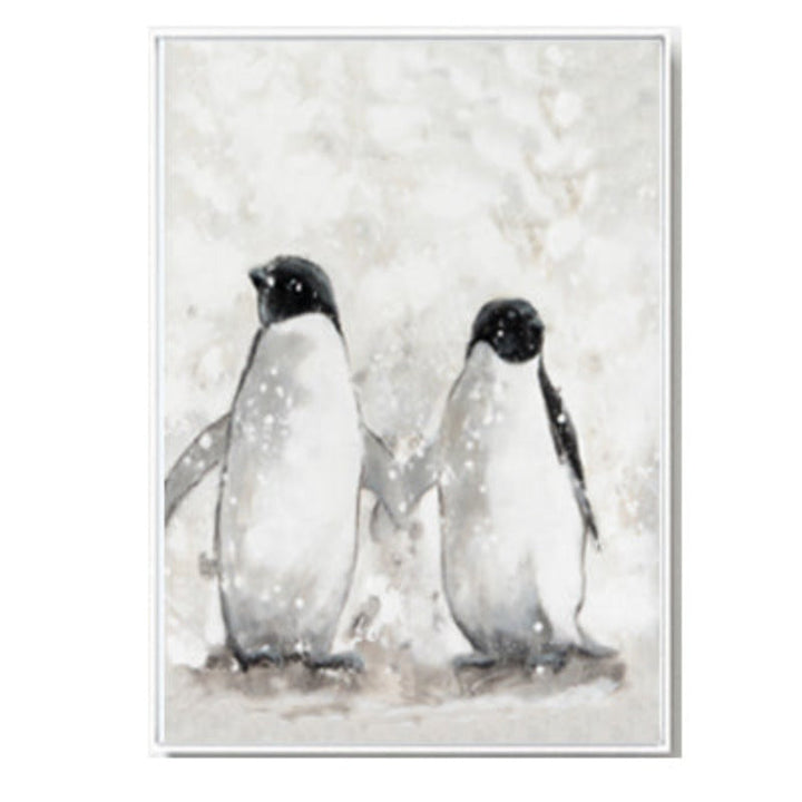 Moderne Pinguin-Familienliebe – Leinwandbild