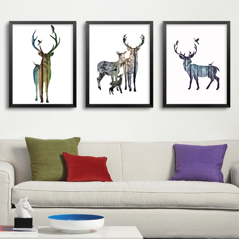 Abstrakte Rehfamilie Tiere - Leinwand Wandkunst Gemälde