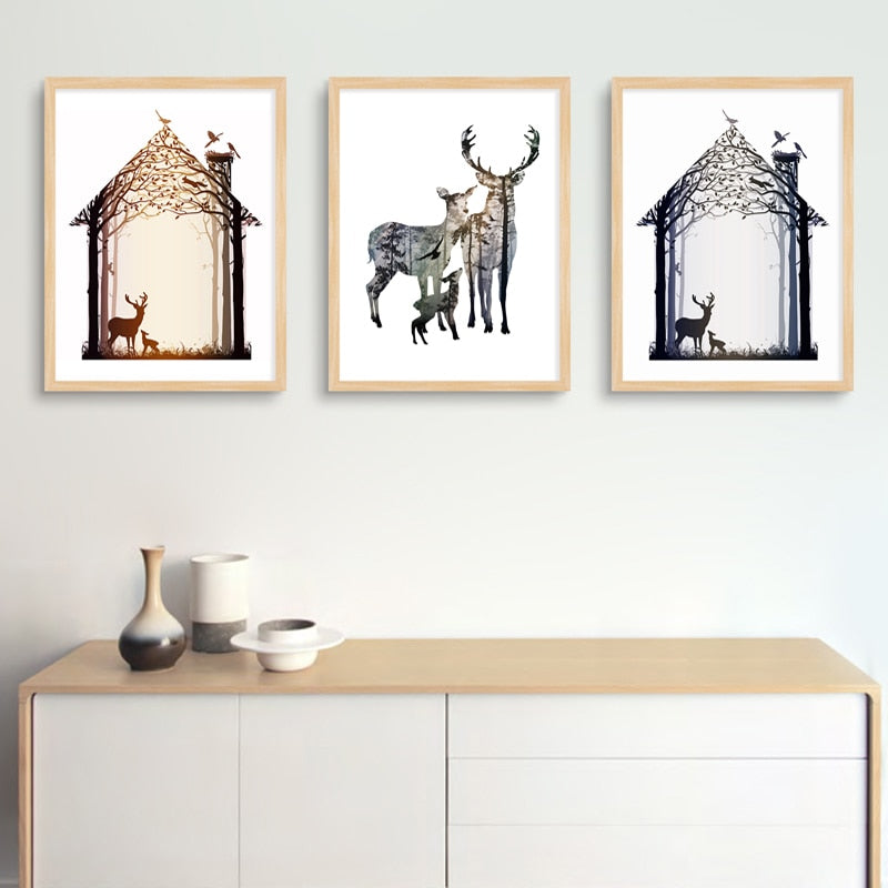 Abstrakte Rehfamilie Tiere - Leinwand Wandkunst Gemälde
