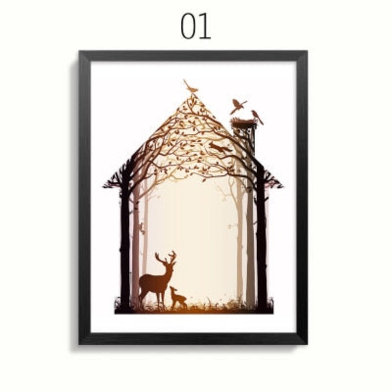 Abstrakte Rehfamilie Tiere - Leinwand Wandkunst Gemälde