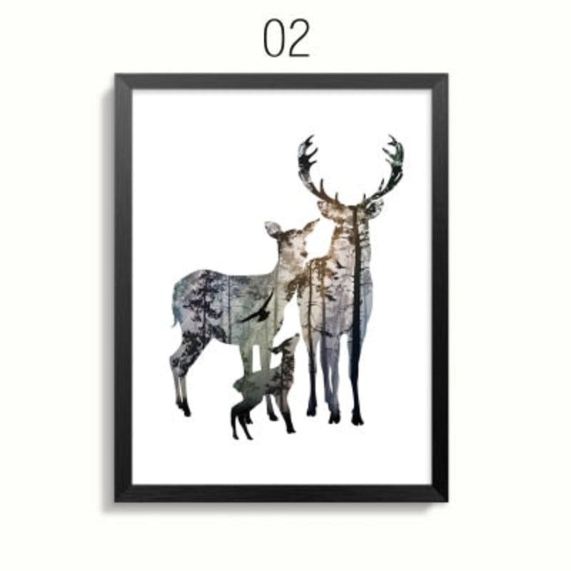 Abstrakte Rehfamilie Tiere - Leinwand Wandkunst Gemälde