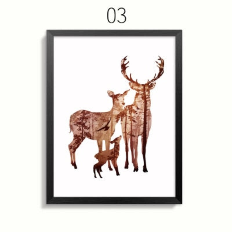 Abstrakte Rehfamilie Tiere - Leinwand Wandkunst Gemälde