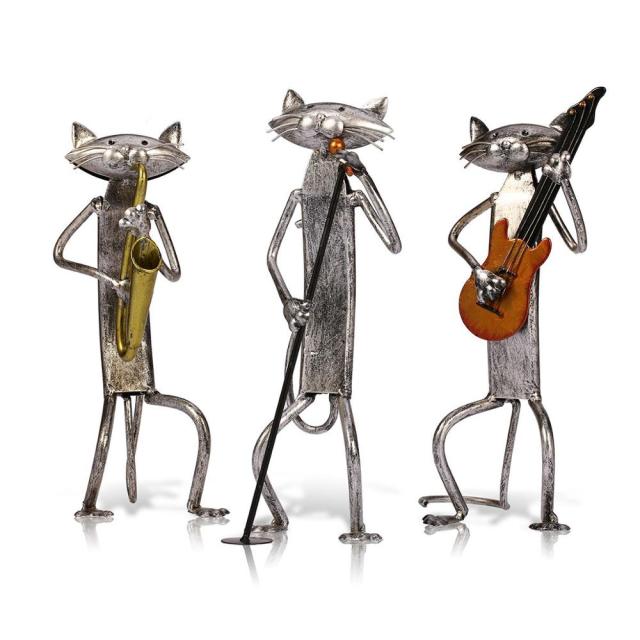 3 Mini Musiker Katzen Moderne Skulptur | Karnz