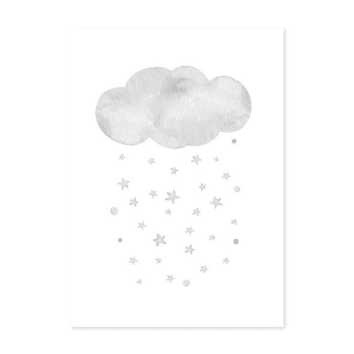 Graue Mond Sterne Wolke Kinderzimmer - Leinwand Wandkunst Malerei