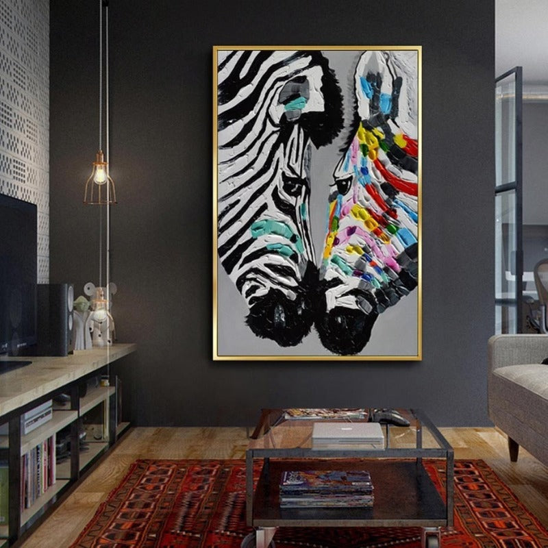 Modernes, farbenfrohes Zebra-Tierbild auf Leinwand