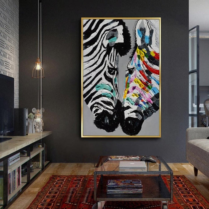 Modernes, farbenfrohes Zebra-Tierbild auf Leinwand