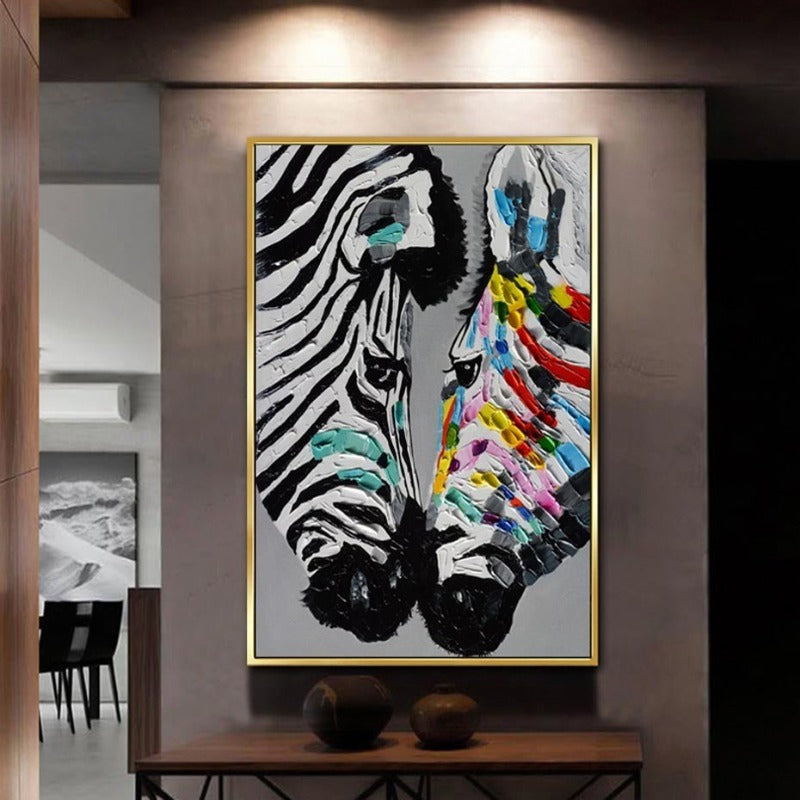 Modernes, farbenfrohes Zebra-Tierbild auf Leinwand
