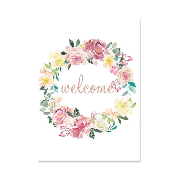 Floral Willkommen Schild Poster - Leinwand Wandkunst Gemälde