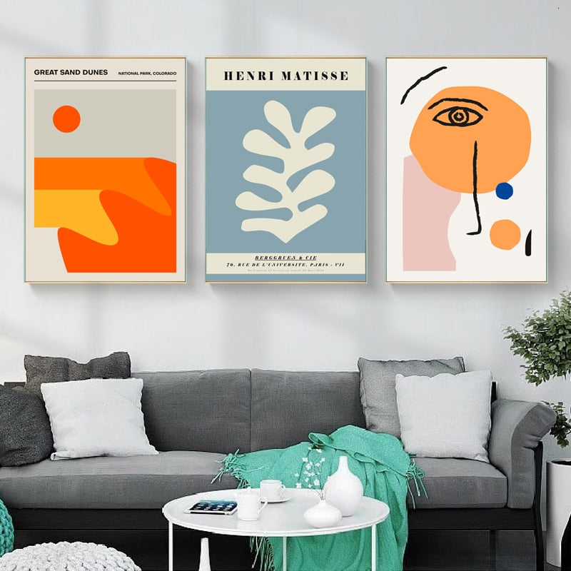 Vintage abstraktes Leinwandgemälde, geometrische Wandkunst