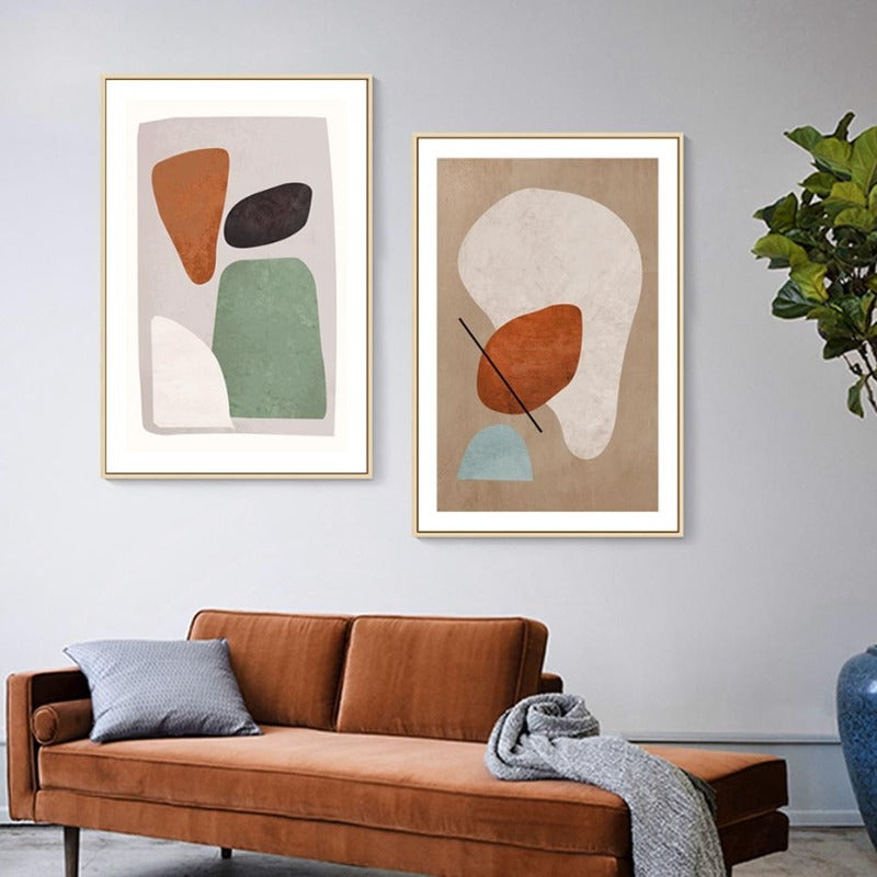 Modernes abstraktes geometrisches Leinwandbild in gebranntem Orange