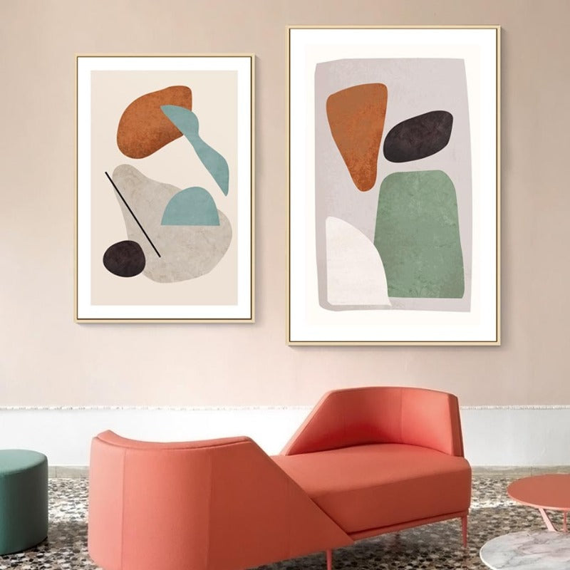 Modernes abstraktes geometrisches Leinwandbild in gebranntem Orange