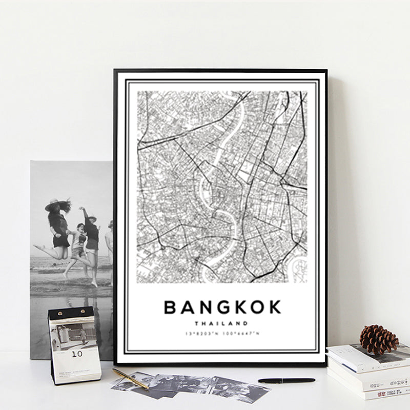 Schwarz und Weiß Bangkok Stadt - Leinwand Wandkunst Malerei