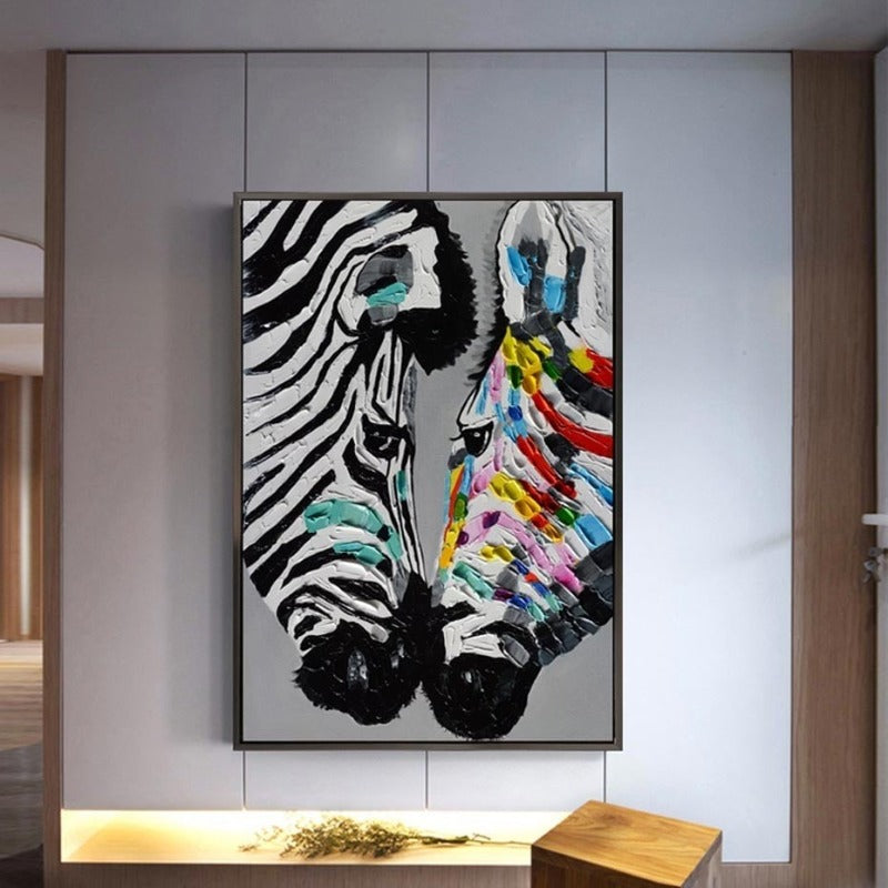 Modernes, farbenfrohes Zebra-Tierbild auf Leinwand