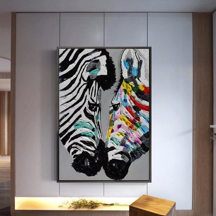 Modernes, farbenfrohes Zebra-Tierbild auf Leinwand