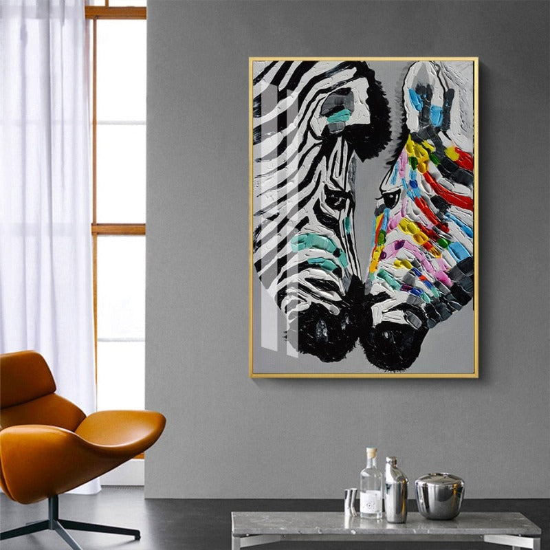 Modernes, farbenfrohes Zebra-Tierbild auf Leinwand