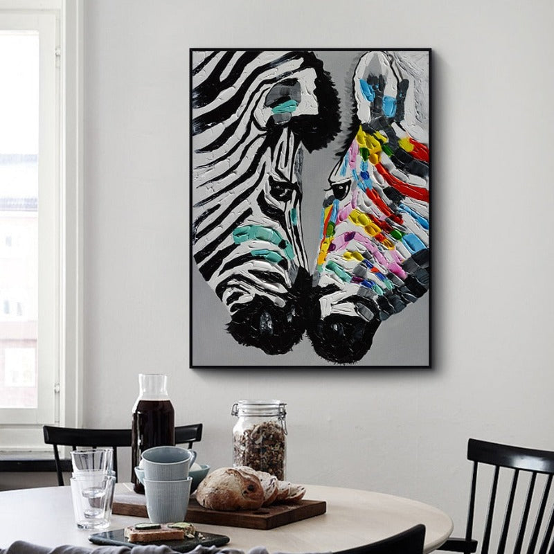 Modernes, farbenfrohes Zebra-Tierbild auf Leinwand