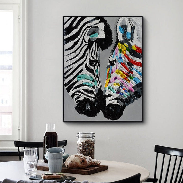 Modernes, farbenfrohes Zebra-Tierbild auf Leinwand