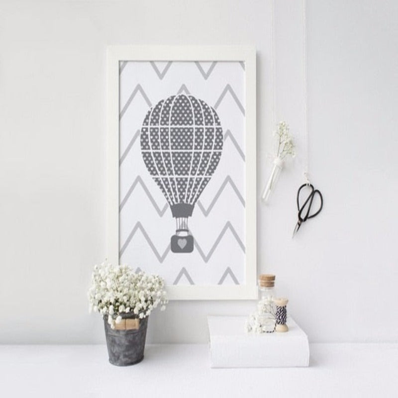 Kinderzimmer-Poster „Ich liebe dich bis zum Mond und zurück“ mit Heißluftballon