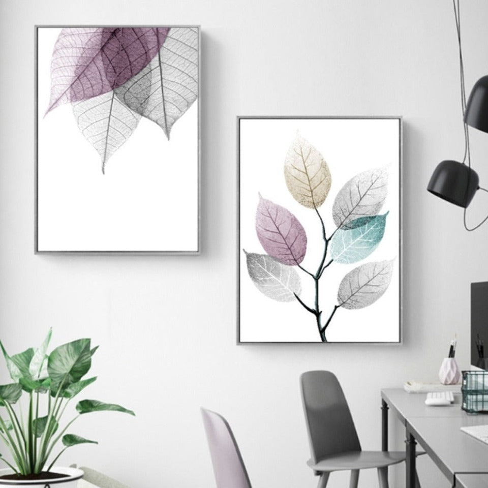 Skandinavisches abstraktes transparentes Blätter-Wandbild auf Leinwand