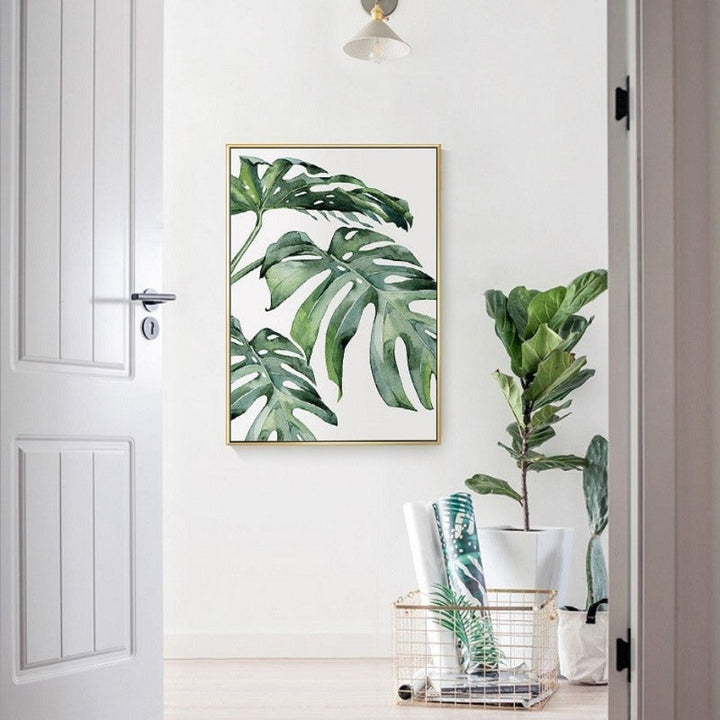 Aquarell-Wandbild mit grünen Tropenpflanzen – Leinwandbild
