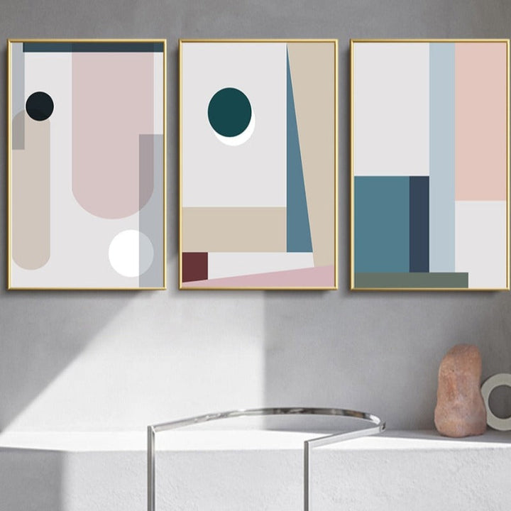 Minimalistische Abstrakte Geometrische Pink Blau - Leinwand Wandkunst Malerei