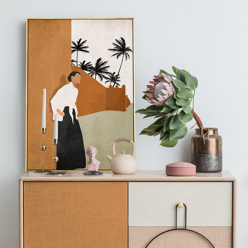 Abstract Still Life Beige Plants - Leinwand Wandkunst Gemälde