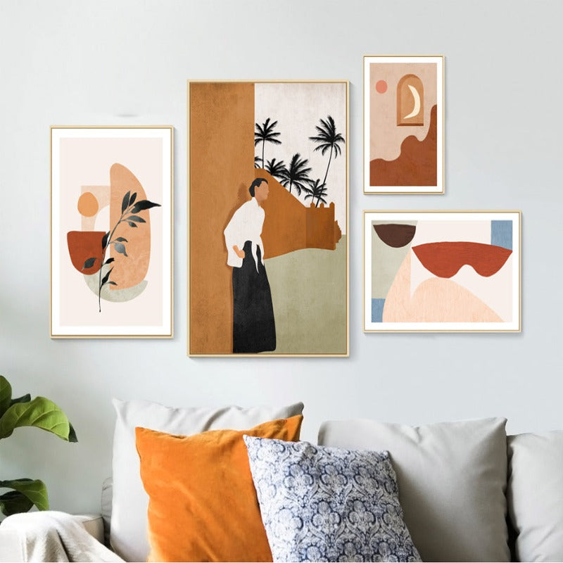 Abstract Still Life Beige Plants - Leinwand Wandkunst Gemälde