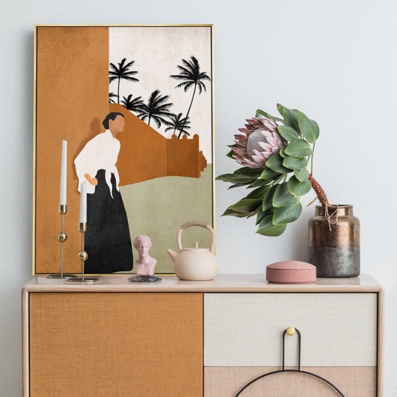Abstract Still Life Beige Plants - Leinwand Wandkunst Gemälde