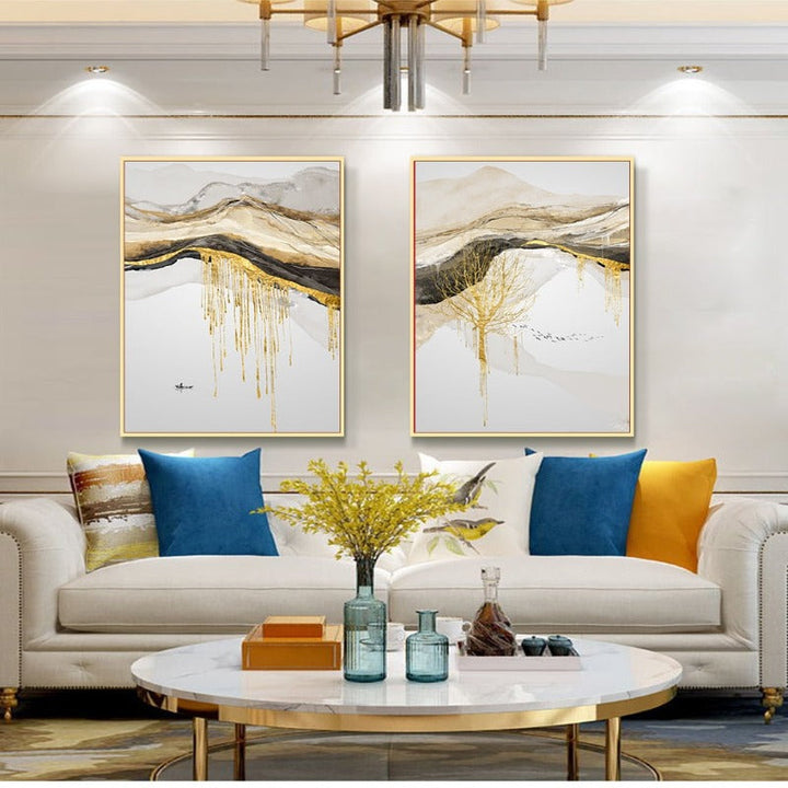 Gold Mountain Landschaft - Leinwand Wandkunst Malerei