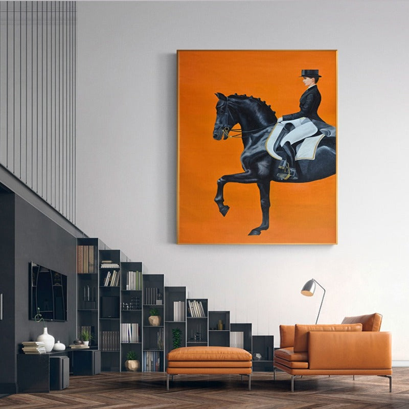 Moderne orangefarbene Pferdebilder - Leinwand-Wandkunst