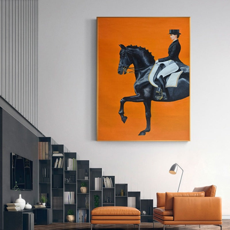 Moderne orangefarbene Pferdebilder - Leinwand-Wandkunst