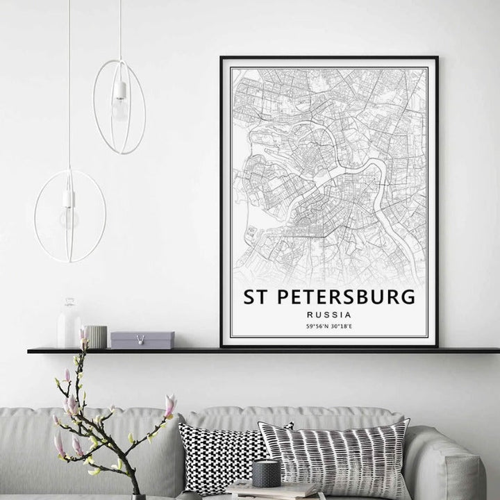 Moskau St. Petersburg Stadtkarte Russland - Leinwand Wandkunst Malerei