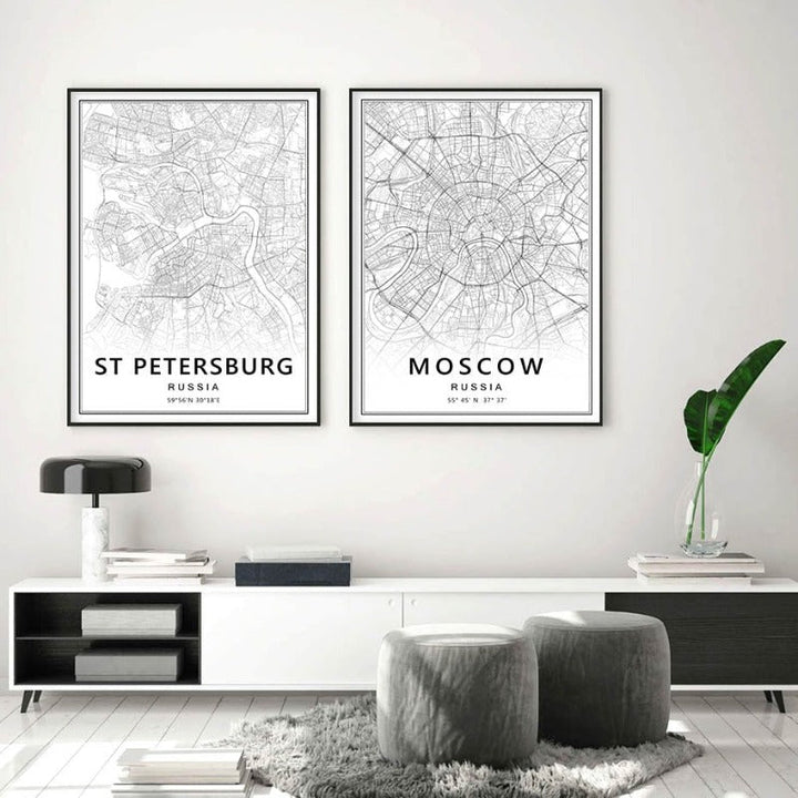 Moskau St. Petersburg Stadtkarte Russland - Leinwand Wandkunst Malerei