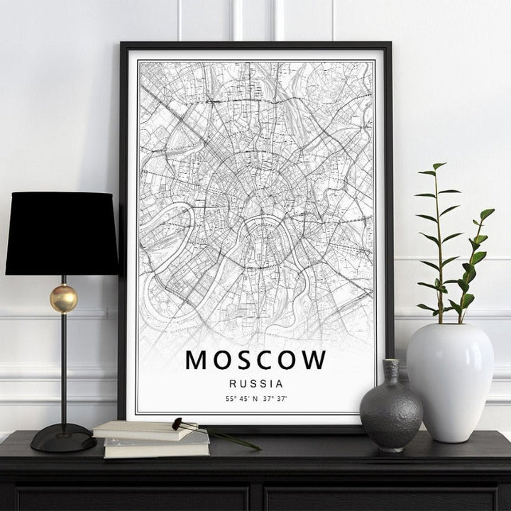 Moskau St. Petersburg Stadtkarte Russland - Leinwand Wandkunst Malerei