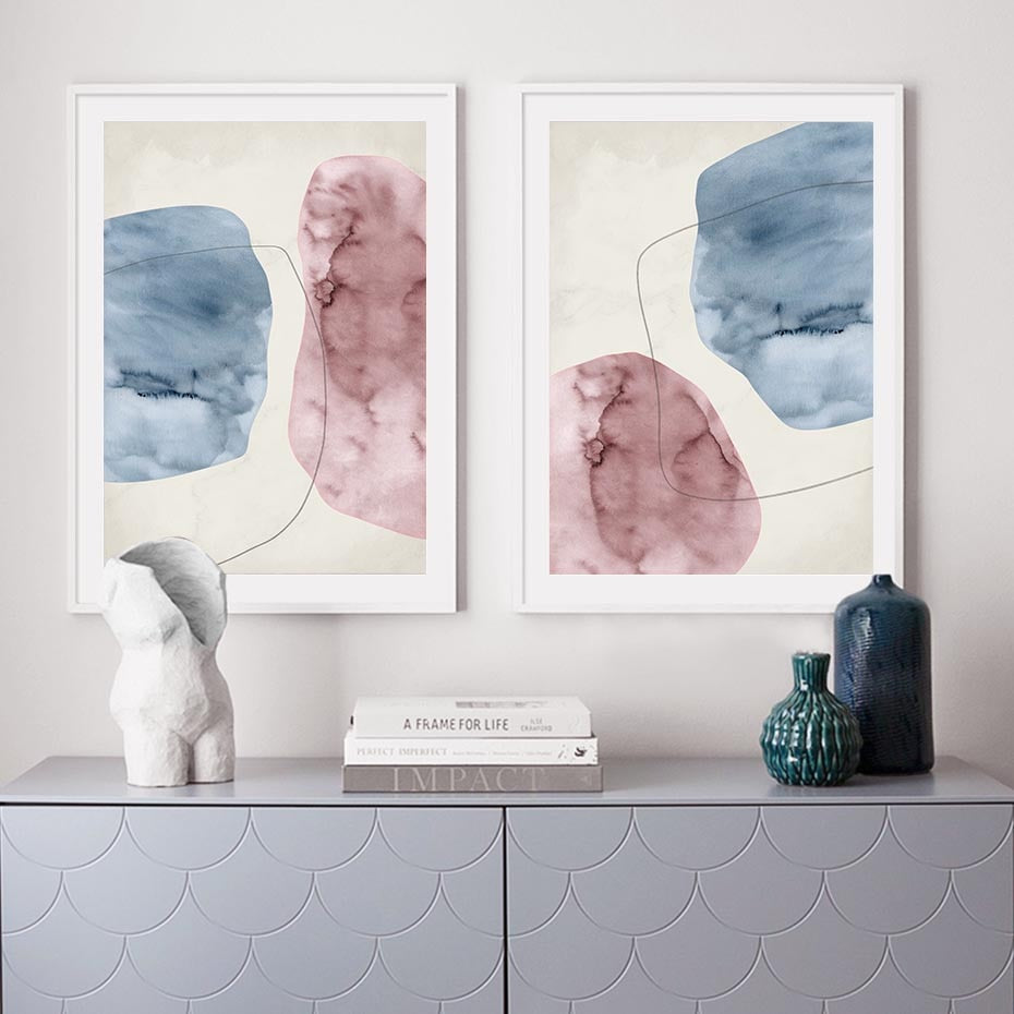 Abstract Pink Blue Marble Grain Background Poster Drucken - Leinwand Wandkunst Malerei