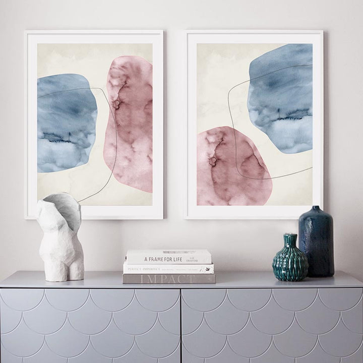 Abstract Pink Blue Marble Grain Background Poster Drucken - Leinwand Wandkunst Malerei